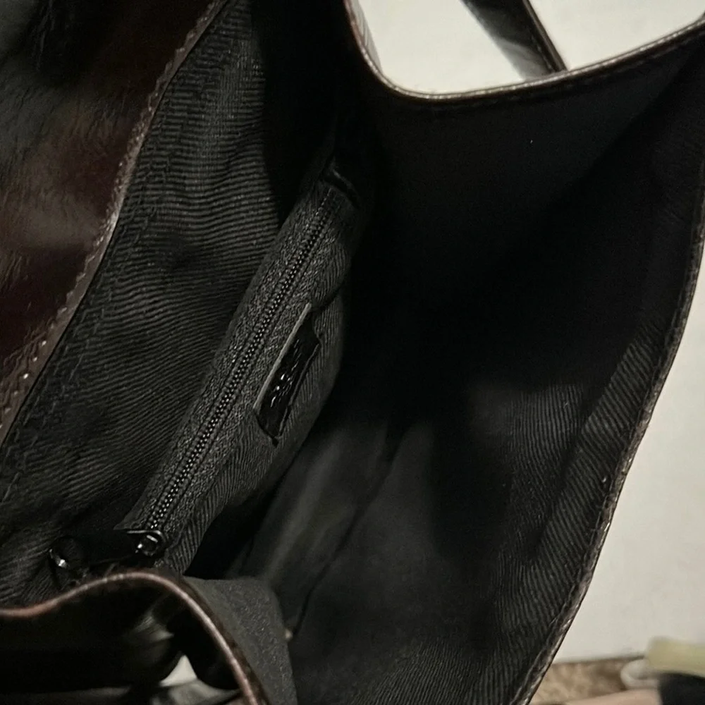 Vintage Marc Chantal Brown Croc Bag Purse Crossbody Retro Patent Faux Leather